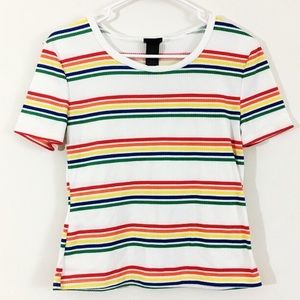 Retro Rainbow Striped Babydoll Crop Top Shirt